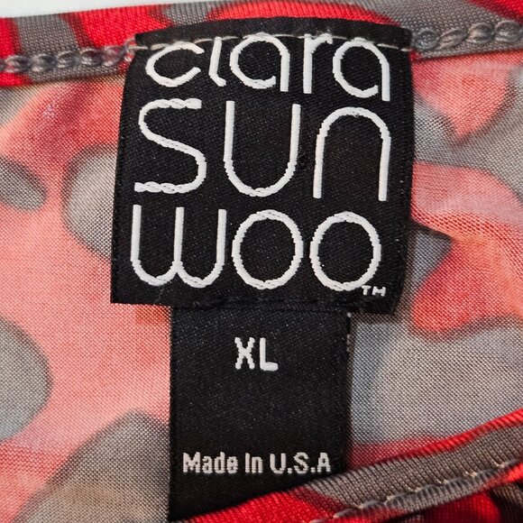 Clara Sunwoo Top XL Red & Gray Abstract Print, Side Tie Maximalism - Picture 6 of 9